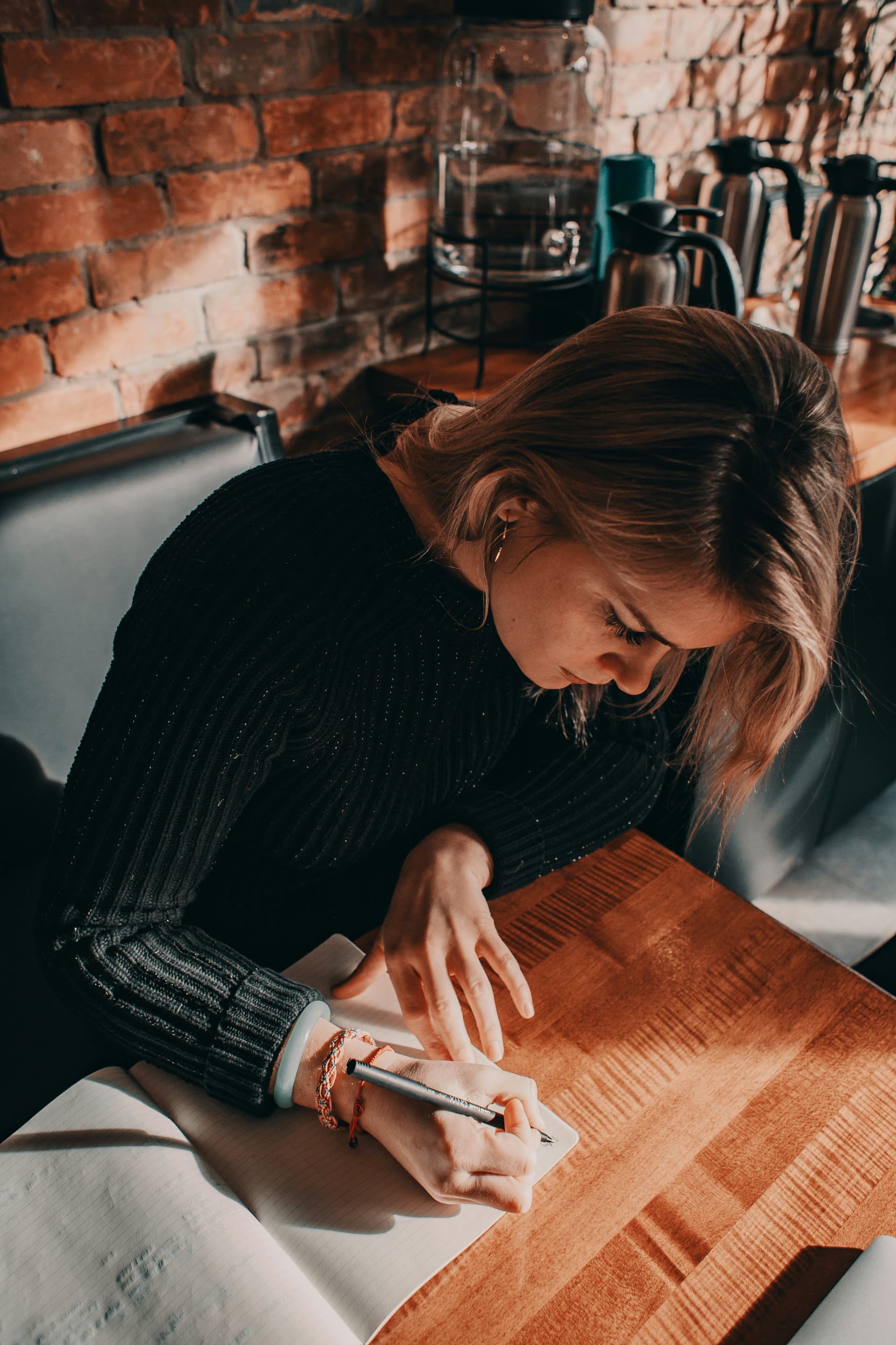 Woman reading in library